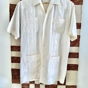 White Casual Button Down Shirt with Pleating